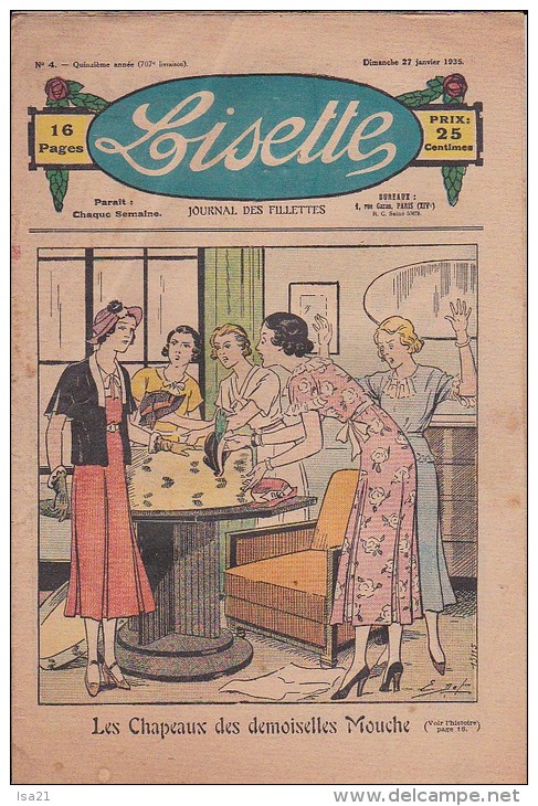 LISETTE Journal Des Fillettes N° 4 27 Janvier 1935 Les Chapeaux Des Demoiselles Mouche, Les Tabliers Pratiques... - Lisette