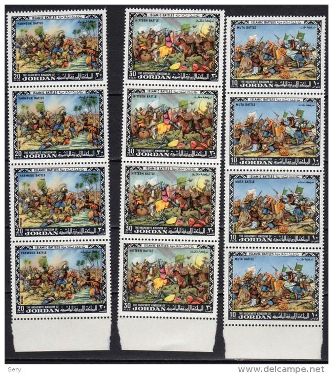 Jordan 1974 3 Blocs Of 4 V MNH   Battle Of Muta Horses Horse Chevaux Cheval Caballos Cavali Pferse Paarden - Autres & Non Classés