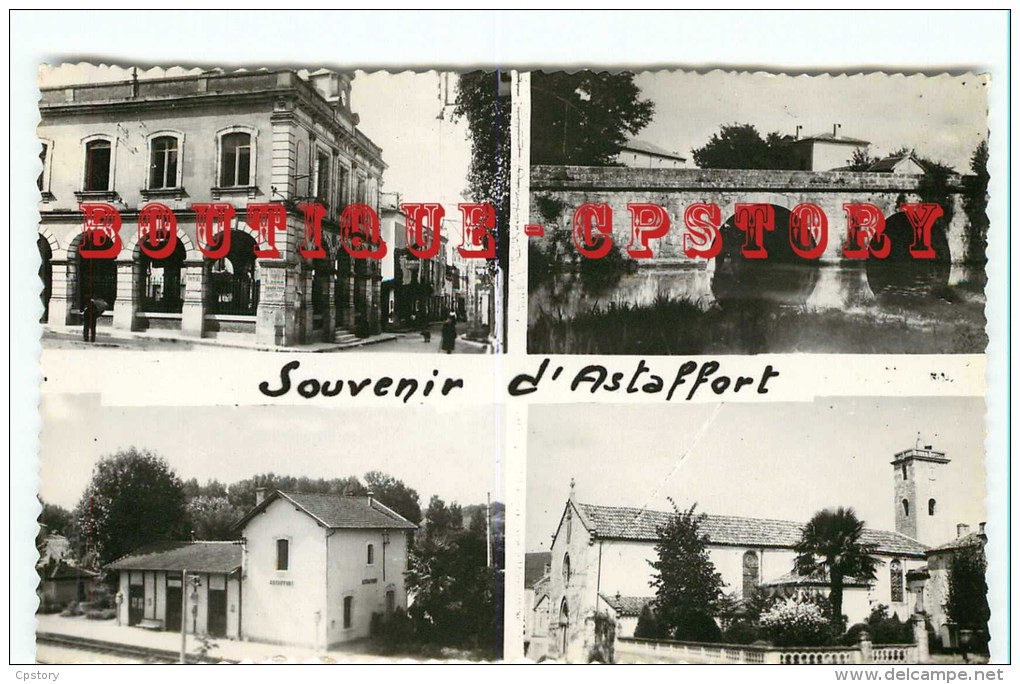 47 - ASTAFFORT - Rare < 4 Vues < Gare + Eglise + Pont + Mairie - Dos Scanné - Astaffort