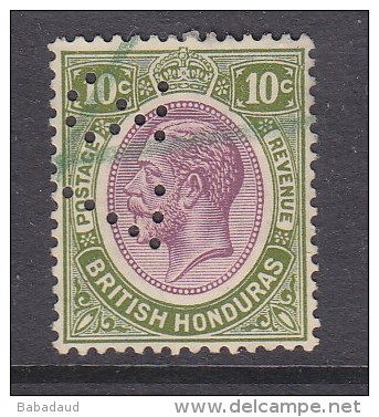 BRITISH HONDURAS: GEORGE V, 1922, 10c, Revenue Manuscript Used; PERFIN "37", - British Honduras (...-1970)