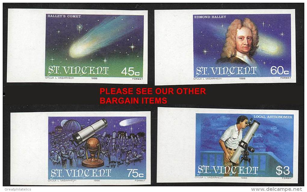 ST.VINCENT 1986 HALLEY´S COMET Imperf LARGE MARGINS SC#918-21 CV$18.00 SPACE ASTRONOMY - Explorers