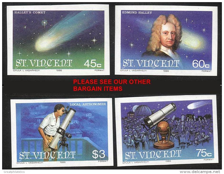 ST.VINCENT 1986 HALLEY´S COMET Imperforated / NonDENTELE SC#918-21 CV$18.00 SPACE ASTRONOMY - Explorers