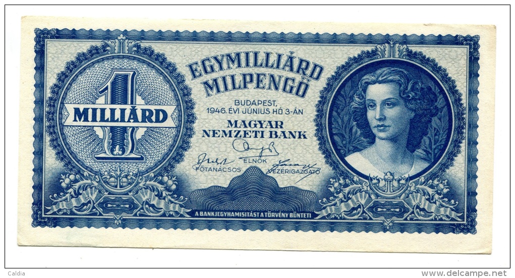 Hongrie Hungary Ungarn 1000000000 MilPengo 1946 AUNC / UNC # 4 - Hongrie