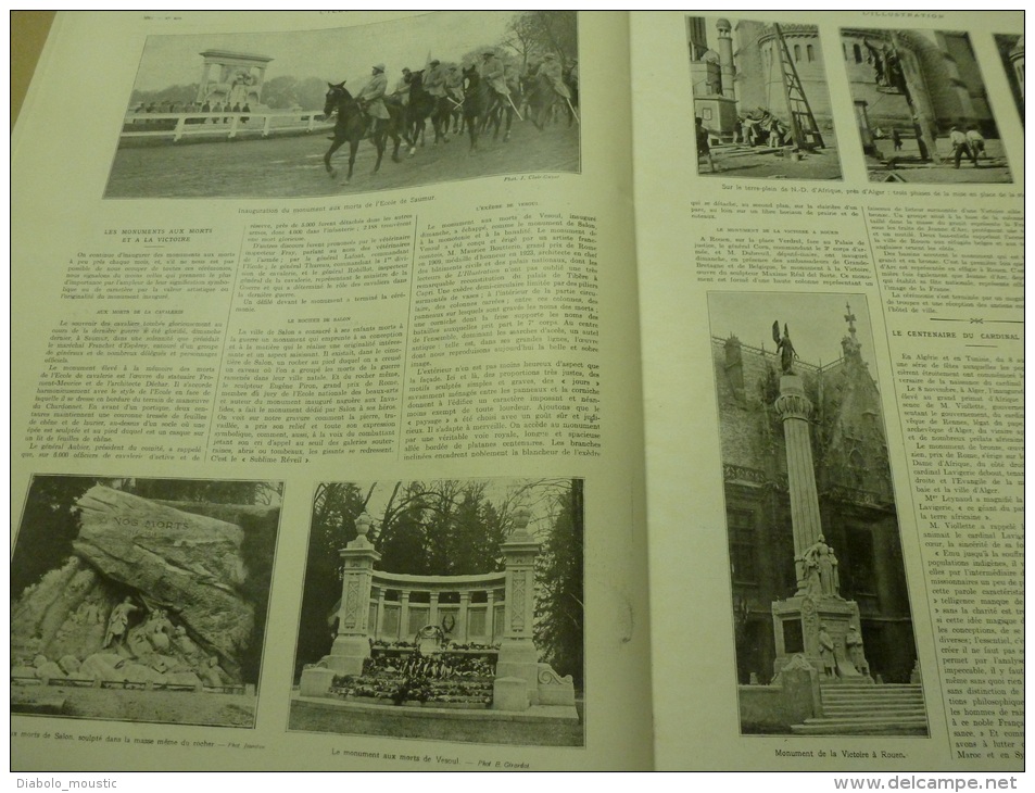 21.11.1925 :Pubs Autos;Photos simultanées sol-avion Pétain remet médailles; Institut catholique;Monuments aux MORTS