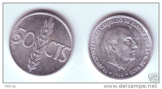 Spain 50 Centimos 1966 (67) Gaudillo Franco - 50 Centiem