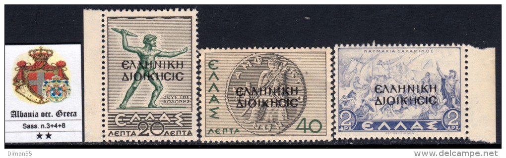 ALBANIA OCC. GRECA (Greek Occ.) - N. 3+4+8 - Cat. 45 EURO - MNH** - GOMMA INTEGRA - LUXUS POSTFRISCH - Greek Occ.: Albania