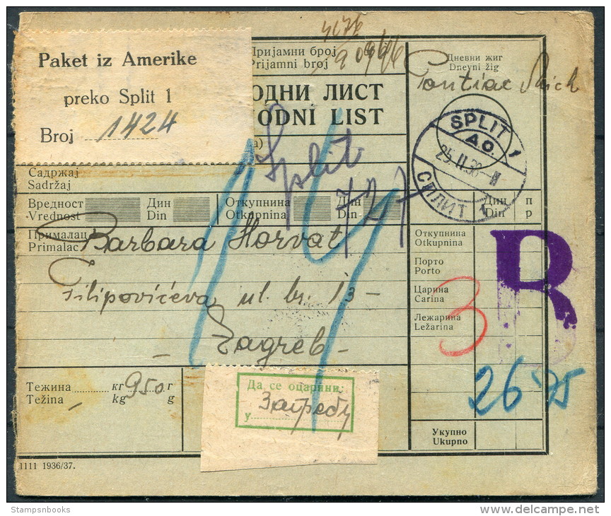 1938 Croatia Split Parcelcard - Zagreb - Croatia