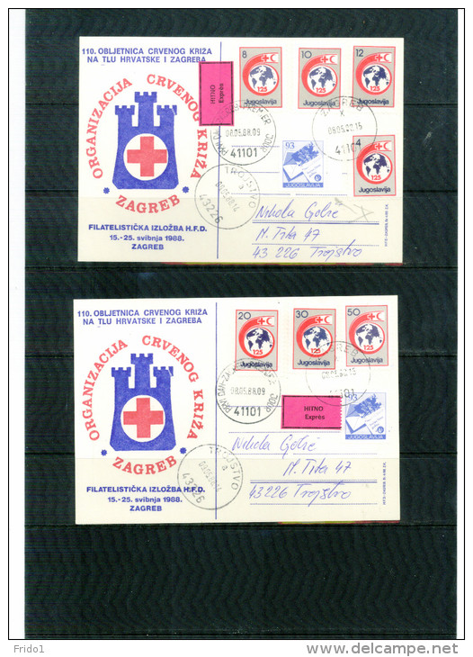 Jugoslawien / Yugoslavia 1989 Red Cross / Rote Kreuz Sehr Seltene 2 Postkarten / Scarce 2 Postcards - Covers & Documents