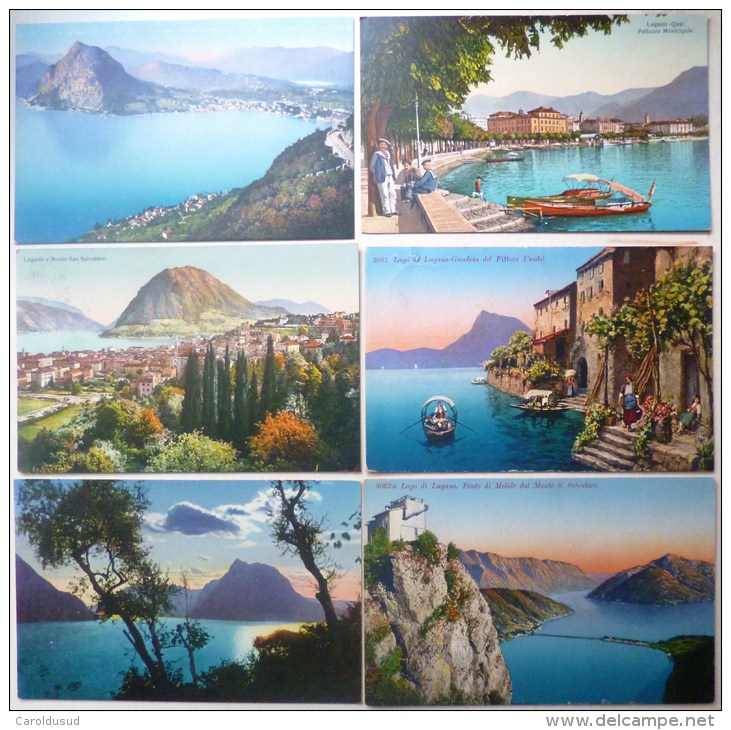 Cpa Lot 6x Lugano Pallazzo Municipale Gandria Pittore Usadel Ponte Salvatore Bender Voyagé 1912 CACHET PLEIN STAZZIONE - Verzamelingen & Kavels