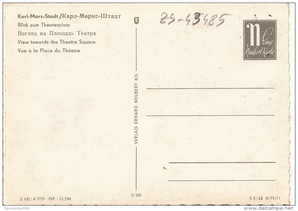 ZS43485 Karl Marx Stadt Blick Zum Thetaerplatz    2   Scans - Chemnitz (Karl-Marx-Stadt 1953-1990)