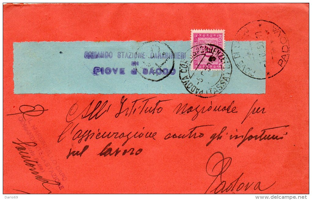 1950 LETTERA CON ANNULLO PIOVE DI SACCO  PADOVA - Impuestos