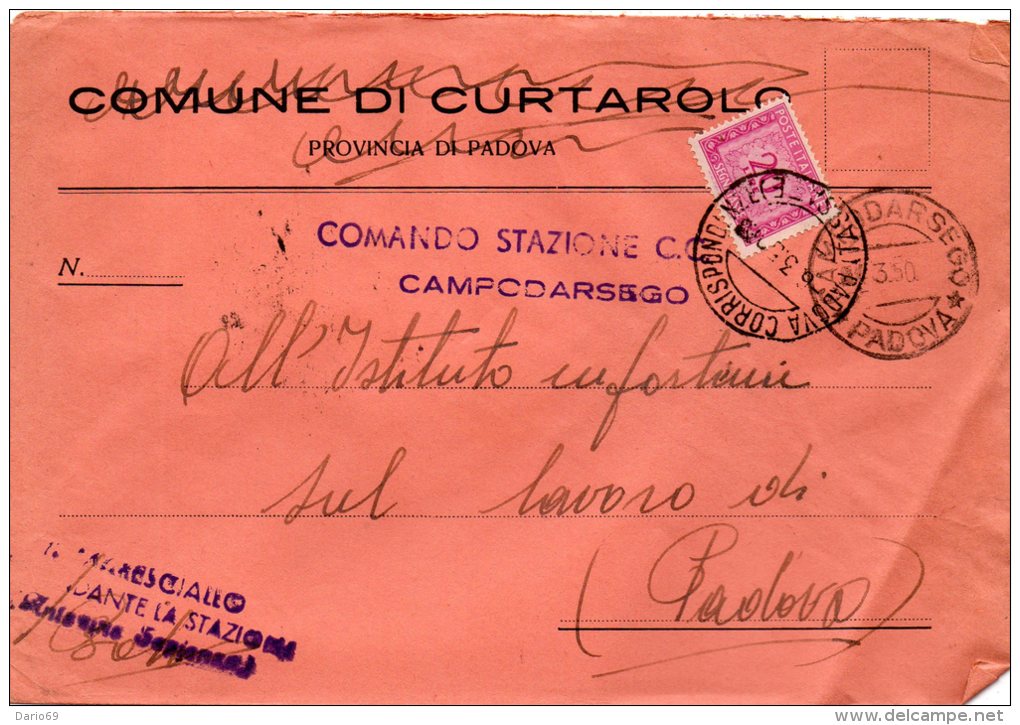 1950 LETTERA CON ANNULLO CAMPODARSEGO PADOVA - Impuestos