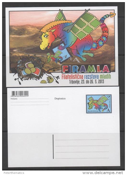 SLOVENIA , 2013, PREPAID POSTCARD, MINT, FIRAMLA PHILATELIC EXHIBITION, DRAGONS,MOUNTAINS, - Altri & Non Classificati