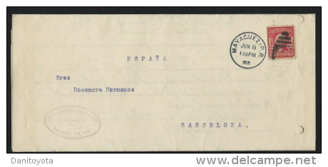 1908. Mayaguez A Barcelona. Carta Circulada Con Sello De 2 Cts Rojo De EEUU - Porto Rico