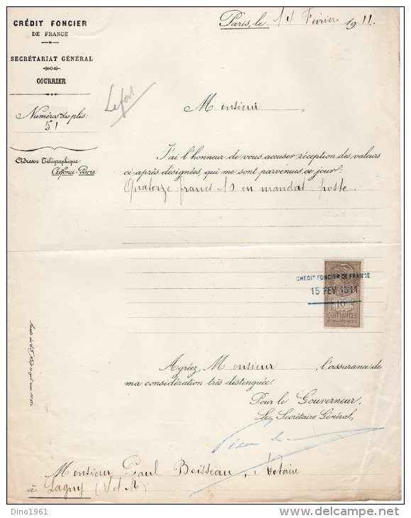 VP208 - PARIS X LAGNY 1911 - Facture  De Me BOISSEAU - Otros & Sin Clasificación