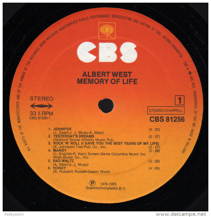 * LP *  ALBERT WEST - MEMORY OF LIFE (Holland 1976 EX-!!!) - Disco, Pop