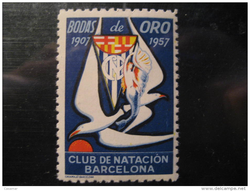 CLUB NATACION BARCELONA Golden Jubilee Swimming Water Polo Waterpolo Poster Stamp Label Vignette Vi&ntilde;eta Spain - Water Polo