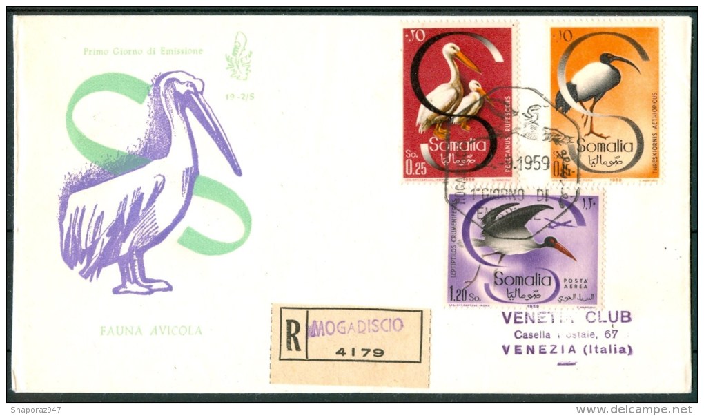 1959 4 Settembre Somalia AFIS Fauna Uccelli Birds Oiseaux 2 FDC Venezia Viaggiate -Nu182 - Somalia (AFIS)