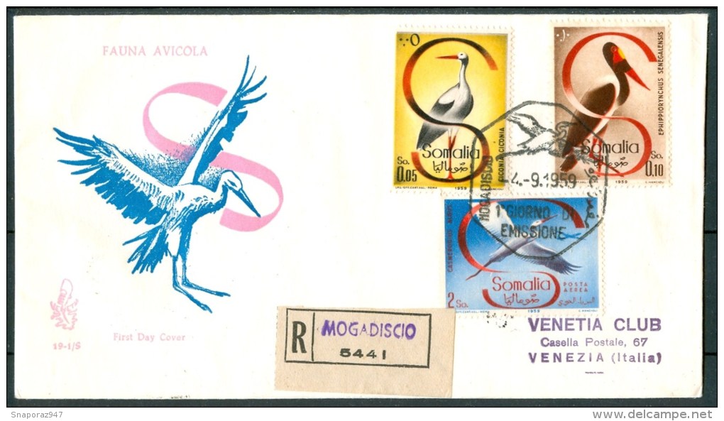 1959 4 Settembre Somalia AFIS Fauna Uccelli Birds Oiseaux 2 FDC Venezia Viaggiate -Nu182 - Somalia (AFIS)