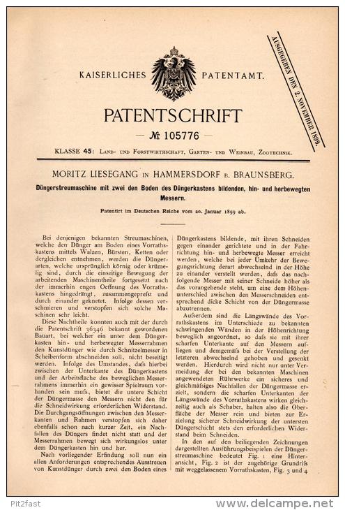 Original Patentschrift - M. Liesegang In Hammersdorf B.Gronowo , 1891 ,  Düngerstreumaschine , Agrar , Braunsberg !!! - Maschinen