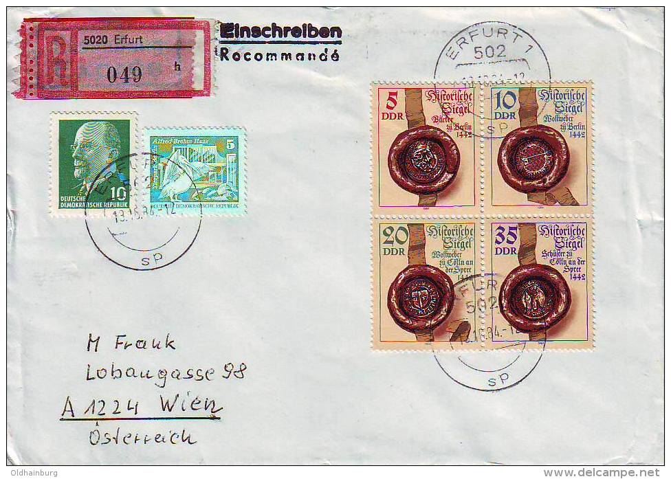 1167f: DDR 1984, Historische Siegel, Portogerechter Rekobrief Nach Österreich - Covers