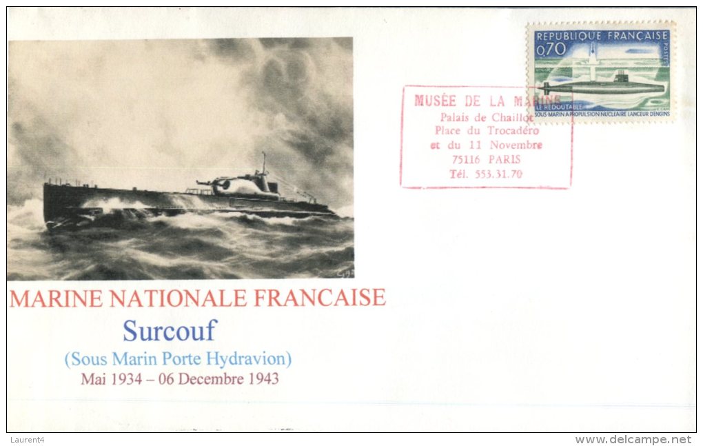 (303) French Navy Submarine Surcouf Cover - Cancel At Paris Musée De La Marine - - Militaria