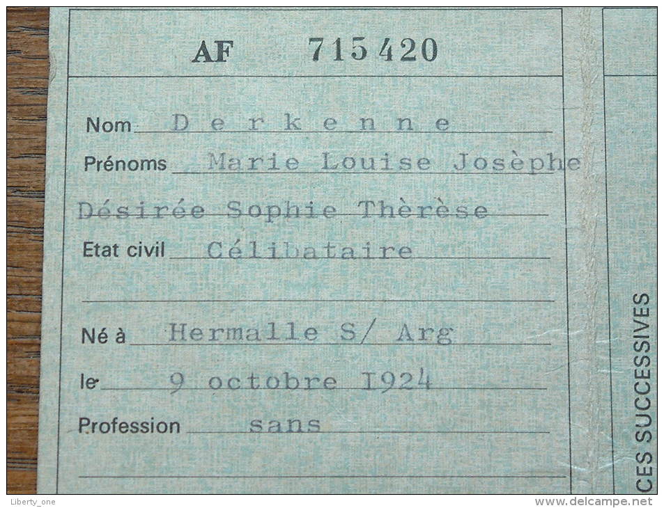 DERKENNE Marie Louise HERMALLE S/ Arg - CARTE D´IDENTITE / PASPOORT - Oupeye 22/04/1977 ( Details Zie Foto ) ! - Non Classés