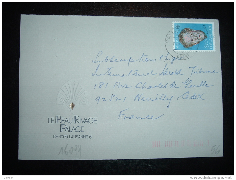 LETTRE POUR LA FRANCE TP EUROPA 80 OBL. 16-7-85 LAUSANNE + LA BEAU RIVAGE PALACE + HOTEL - Brieven En Documenten