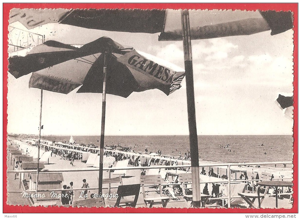 CARTOLINA VG ITALIA - MISANO MARE (RN) - La Spiaggia - 10 X 15 - ANNULLO MANTOVA 1957 - Rimini