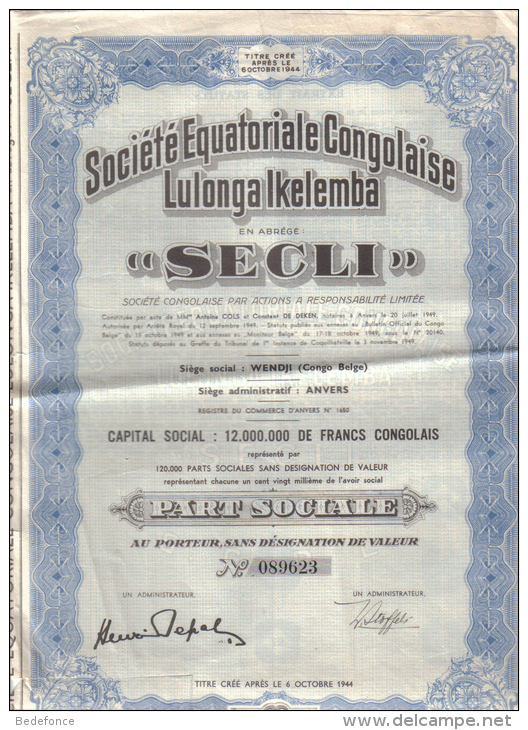 Action - Société Equatoriale Congolaise Lulonga Ikelemba (SECLI) - D - F