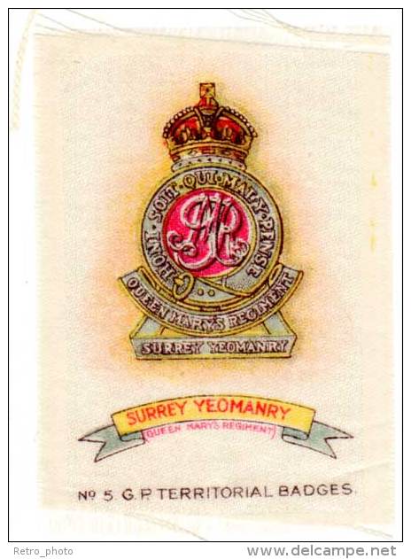 Surrey Yeomanry, Queen Mary's Regiment, En Soie / Silk - Documents