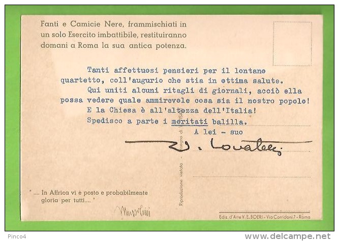 ILLUSTRATORE PISANI FANTI E CAMICE NERE COLONIALE CARTOLINA FORMATO GRANDE PROBABILMENTE VIAGGIATA IN BUSTA - Guerra 1939-45