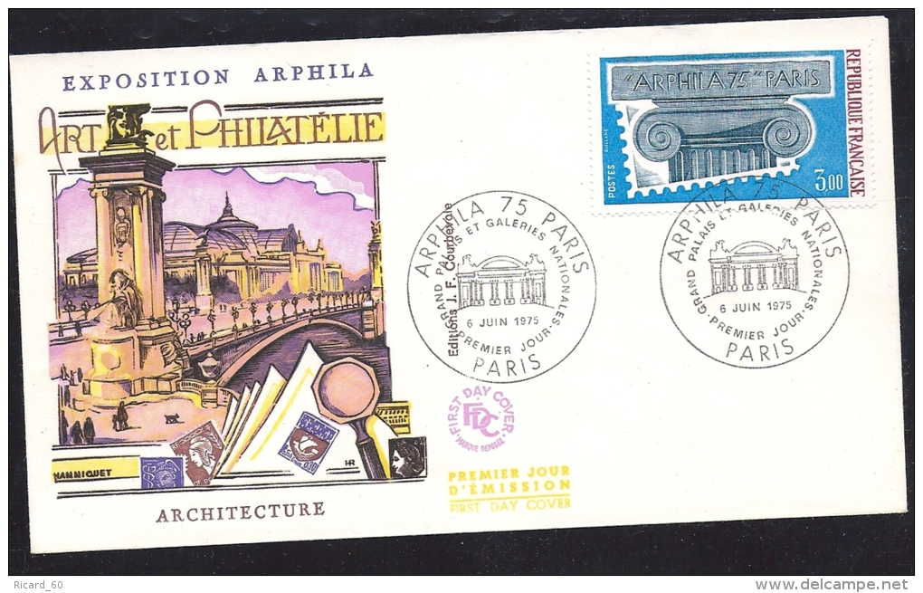 Env Fdc 6/6/75 Paris, N°1835, Arphila 75, Exposition Art Et Philatélie, Chapiteau, Architecture, Pont Alexandre III Pari - 1970-1979