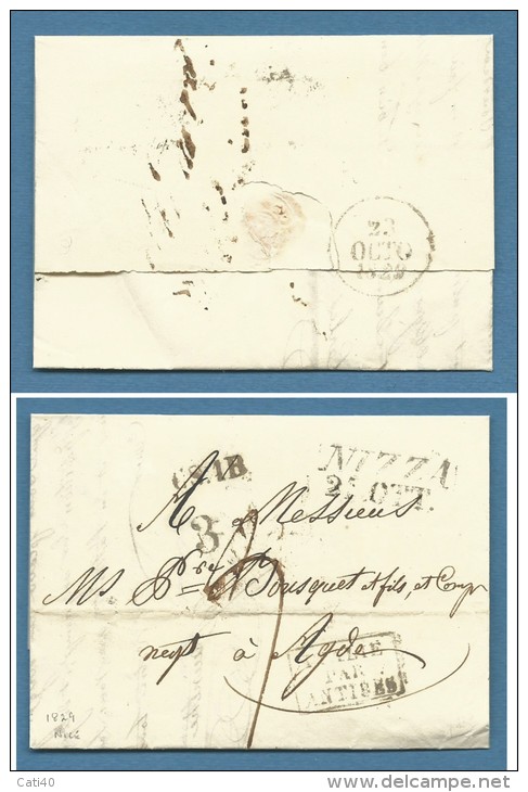 1829 LETTERA PREFILATELICA DA NIZZA A AGDE - TRANSITI E TASSAZIONI INTERESSANTI - 1. ...-1850 Prephilately