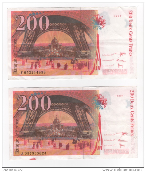 LOT OF 2 X : 200 FRANCS " EIFFEL " 1997 - 200 F 1995-1999 ''Eiffel''