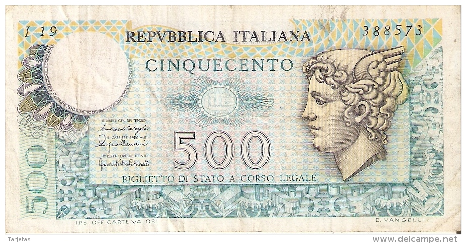 BILLETE DE ITALIA DE 500 LIRAS DEL AÑO 1976 -MEDUSA  (BANKNOTE) - 500 Liras