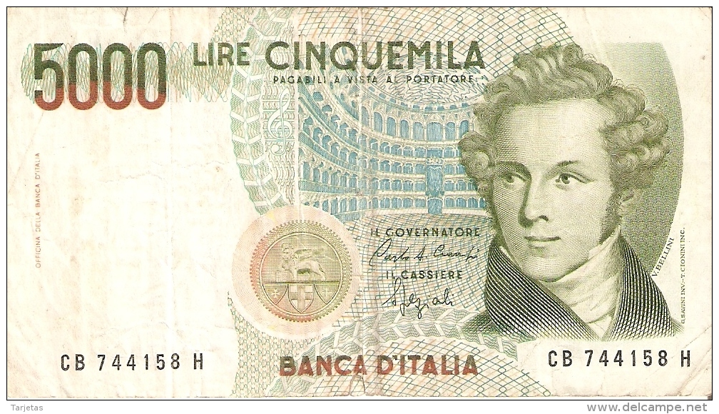 BILLETE DE ITALIA DE 5000 LIRAS DEL AÑO 1985 DE VELLINI  (BANKNOTE) - 5000 Lire