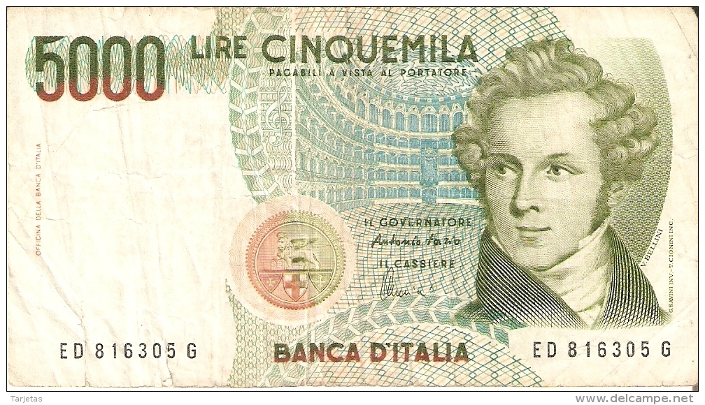 BILLETE DE ITALIA DE 5000 LIRAS DEL AÑO 1985 DE VELLINI  (BANKNOTE) - 5000 Lire