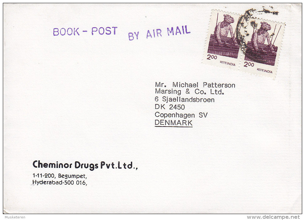 India Airmail Par Avion CHEMINOR DRUGS Pvt. Ltd., HYDERABAD Book-post Cover Brief Arbeite Am Handwebstuhl - Airmail