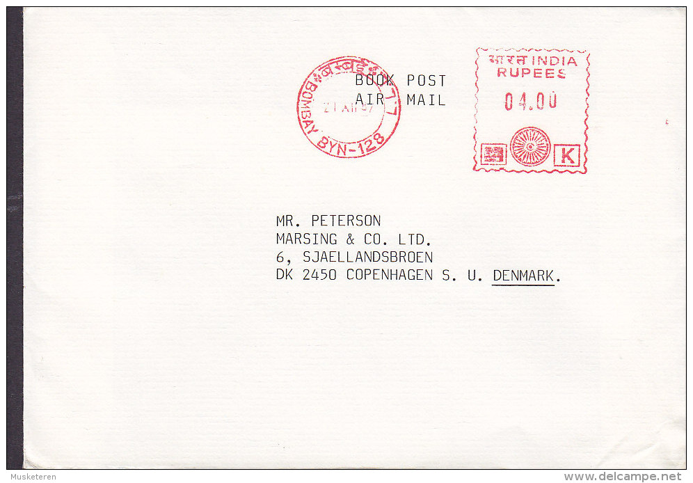India Airmail Par Avion (Red) Meter Stamp BOMBAY BYN-128 1967? Cover Brief To Denmark - Poste Aérienne