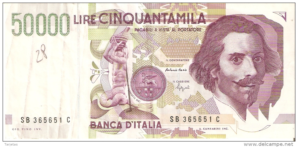 BILLETE DE ITALIA DE 50000 LIRAS DEL AÑO 1992 DE LORENZO BERNINI (BANKNOTE) - 50000 Liras