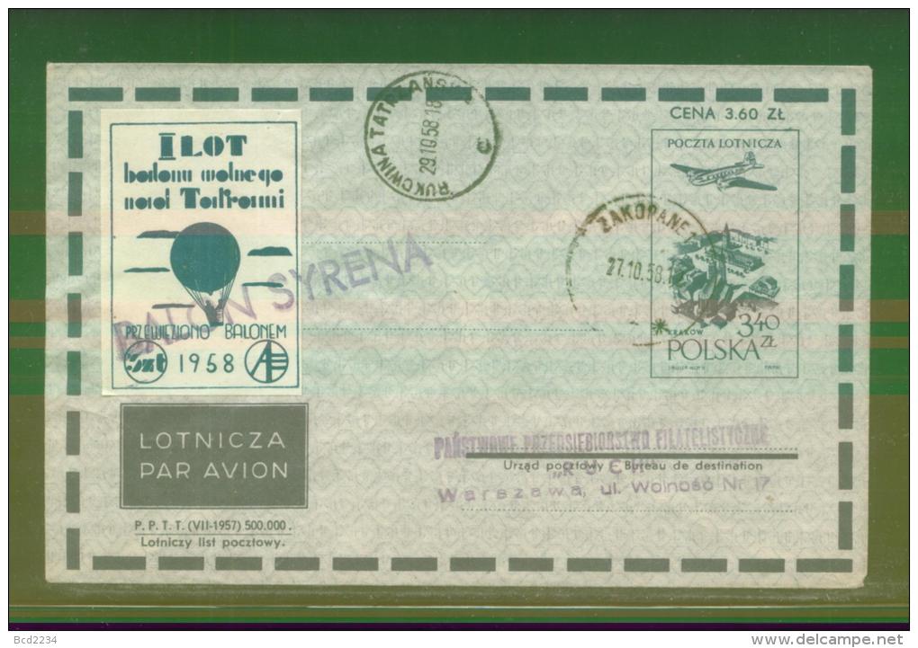 POLAND 1958 1ST FREE FLIGHT OVER THE TOWN OF TORUN (COPERNICUS BIRTH PLACE) BALLOON SYRENA FLOWN COVER Flight Transport - Balloons