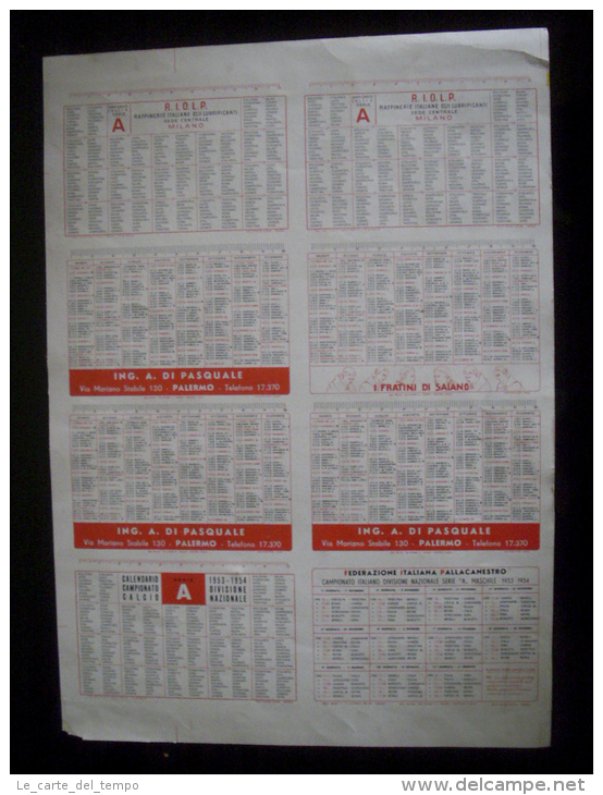 Foglio Calenri Ancora Da Tagliare 1954"Calendario Campionato Calcio.Motor Oil.Collegio Serafico Missionario SAIANO" - Groot Formaat: 1941-60