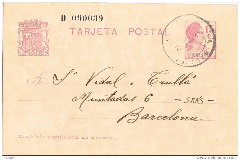 5357. Entero Postal LA GARRIGA (barcelona) 1932. Republica - 1931-....