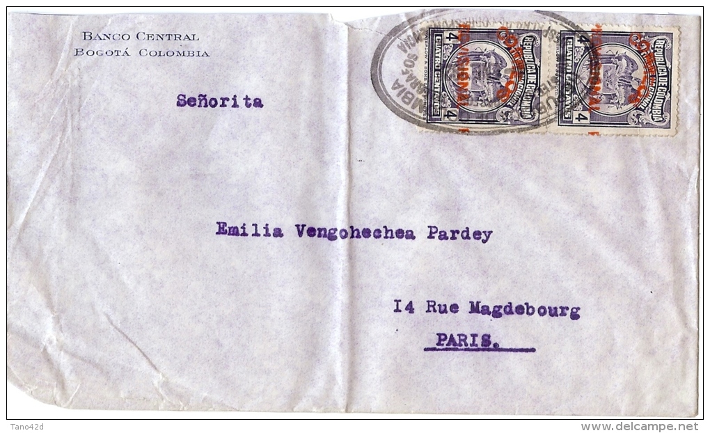 LBL20/5- COLOMBIE  LETTRE BOGOTA / PARIS MAI 1925(?) - SURCHARGE LEGEREMENT DEPLACEE - Colombie