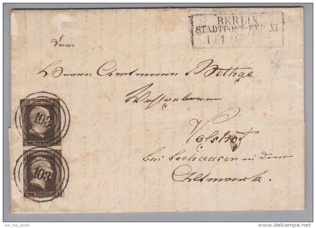 Preussen 1853-01-01 Berlin Brief Nach Volstrof Altmark Mit Paar 2x 1 Silbergroschen Bahn-O - Covers & Documents