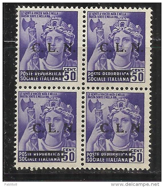 ITALY ITALIA 1945 CLN TORINO MONUMENTS DESTROYED OVERPRINTED MONUMENTI DISTRUTTI SOPRASTAMPATO 50 CENT. BLOCK MNH - Nationales Befreiungskomitee