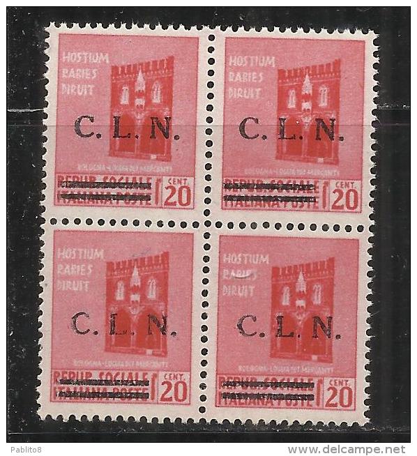 ITALY ITALIA 1945 CLN TORINO MONUMENTS DESTROYED OVERPRINTED MONUMENTI DISTRUTTI SOPRASTAMPATO 20 CENT. BLOCK MNH - National Liberation Committee (CLN)