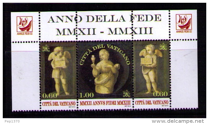 VATICANO 2013 - EL AÑO DE LA FE - PINTURA DE RAFAEL SANZIO - TIRA DE 3 SELLOS (CABECERA) - Unused Stamps