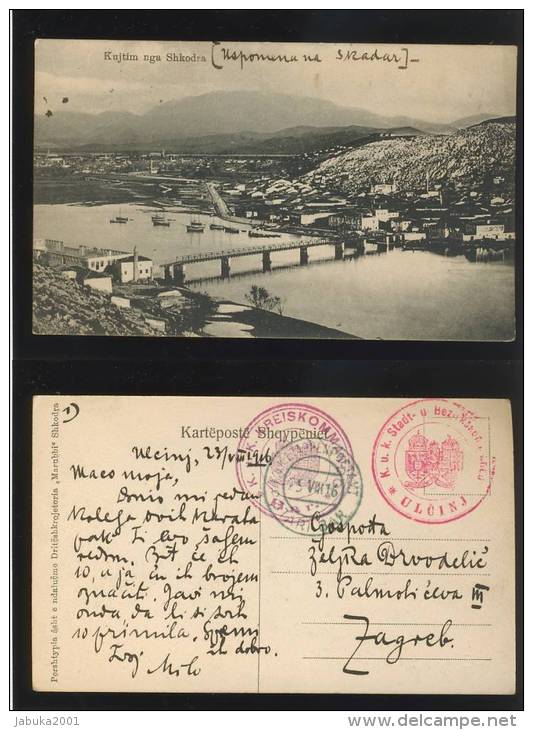 ALBANIA ALBANIEN SHKODRA OLD POSTCARD #100 MILITARY K.U.K. CENSOR ULCINJ & BAR - Albanië